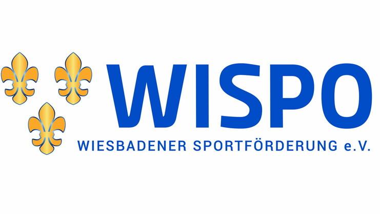 Logo der Wiesbadener Sportf&ouml;rderung e.V. mit drei Lilien und dem Schriftzug &bdquo;WISPO&ldquo; in blau.