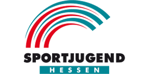 Logo der Tourismusregion Hessen mit stilisierten Bergen und einem Sonnenuntergang in Rot- und Blaut&ouml;nen.